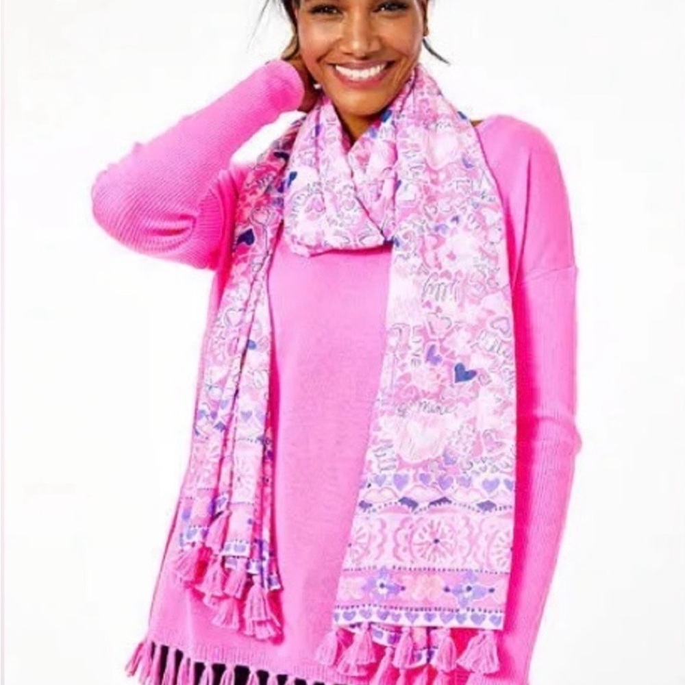 NWT Lilly Pulitzer Prosecco Pink Purple Lilac You A Lot Tassel Resort Scarf - Picture 2 of 4